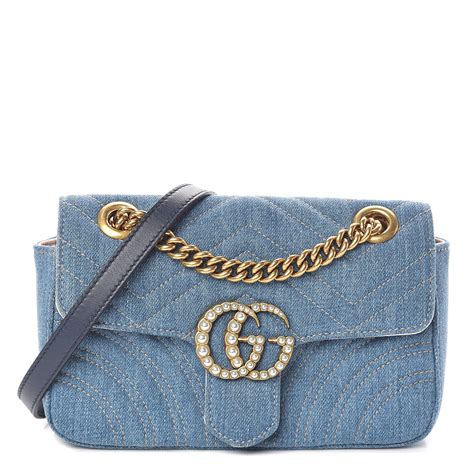 GG Marmont small shoulder bag in light blue denim 